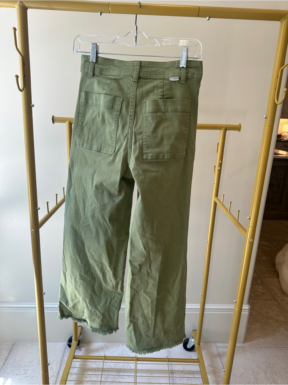 Women's Billabong Free Fall Wide-Leg jeans / pants with frayed hem SIZE 26 Olive - Picture 5 of 8